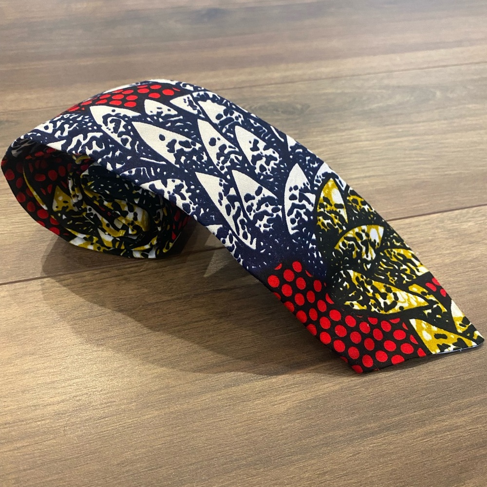 Vibrant Red and Yellow African Wax Print Batik Patterned Tie NWOT